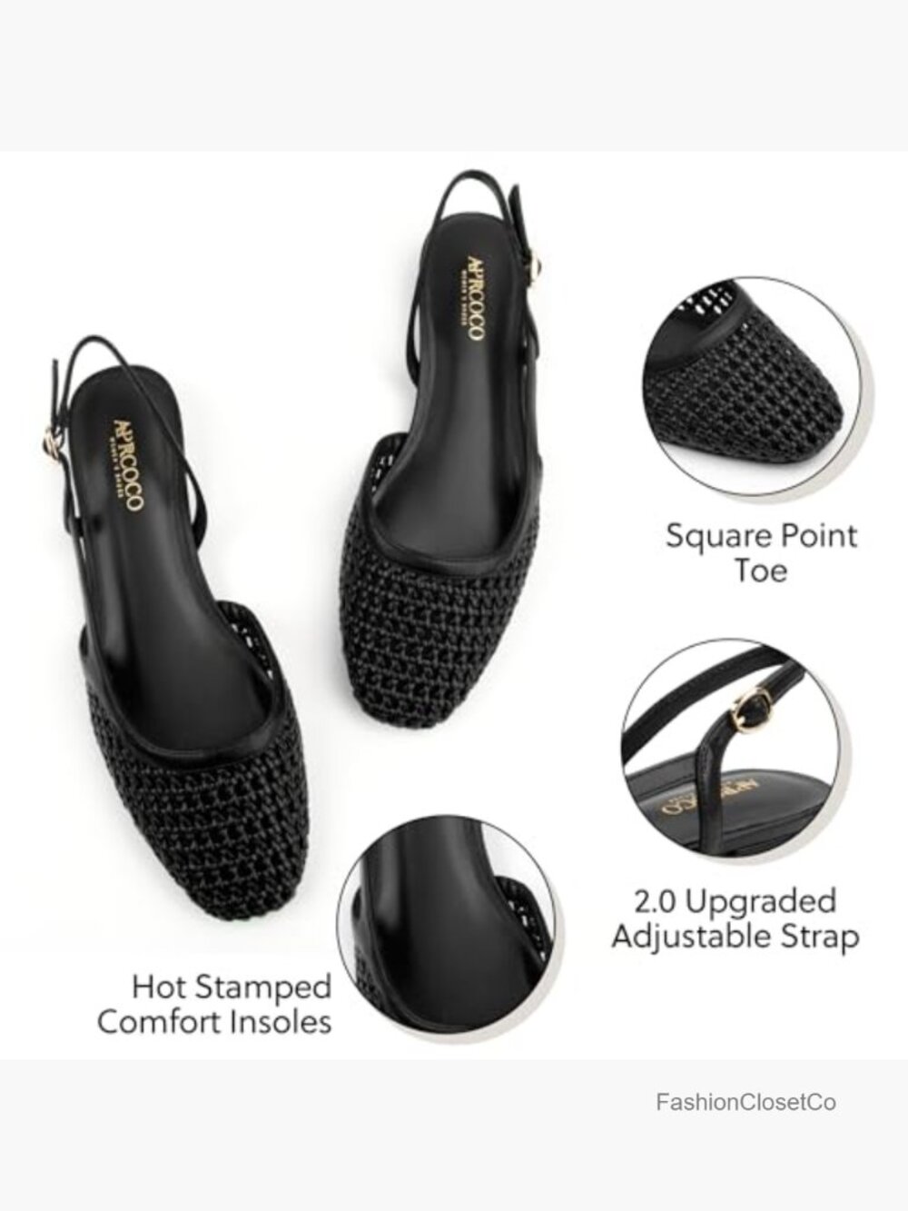 Slingback Flats for Women 2.0 Square Toe Two Toned Low Heel Wedding Shoes - Picture 3 of 7